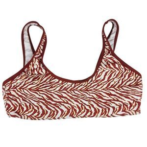 Mynah Zebra Print Scoop Neck Bikini Top Swim Swimsuit Womens L